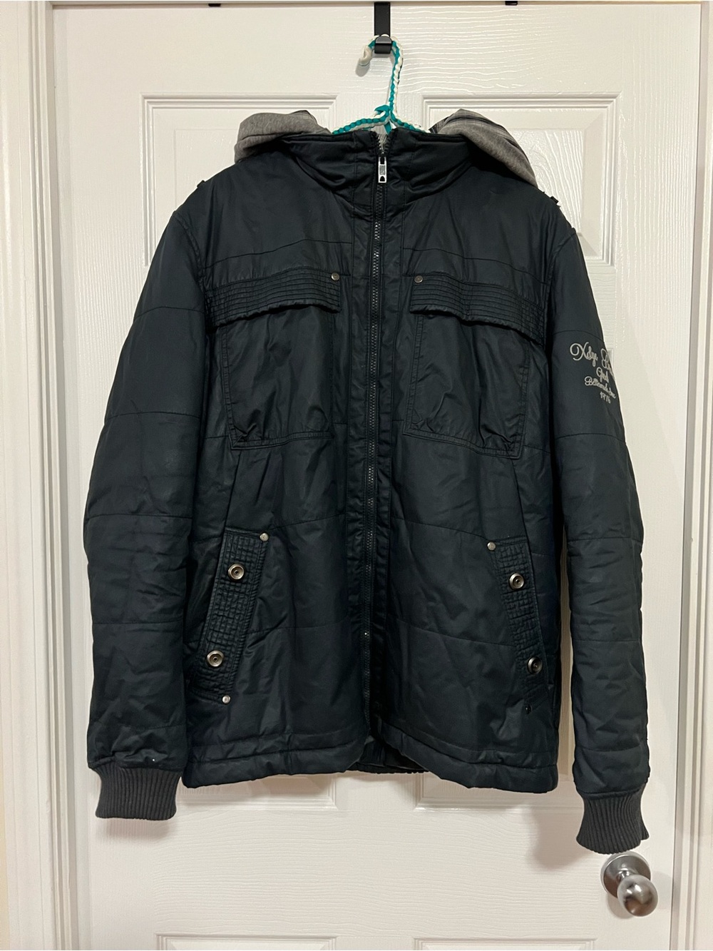 Pull&Bear Navy Hooded Quilted Jacket